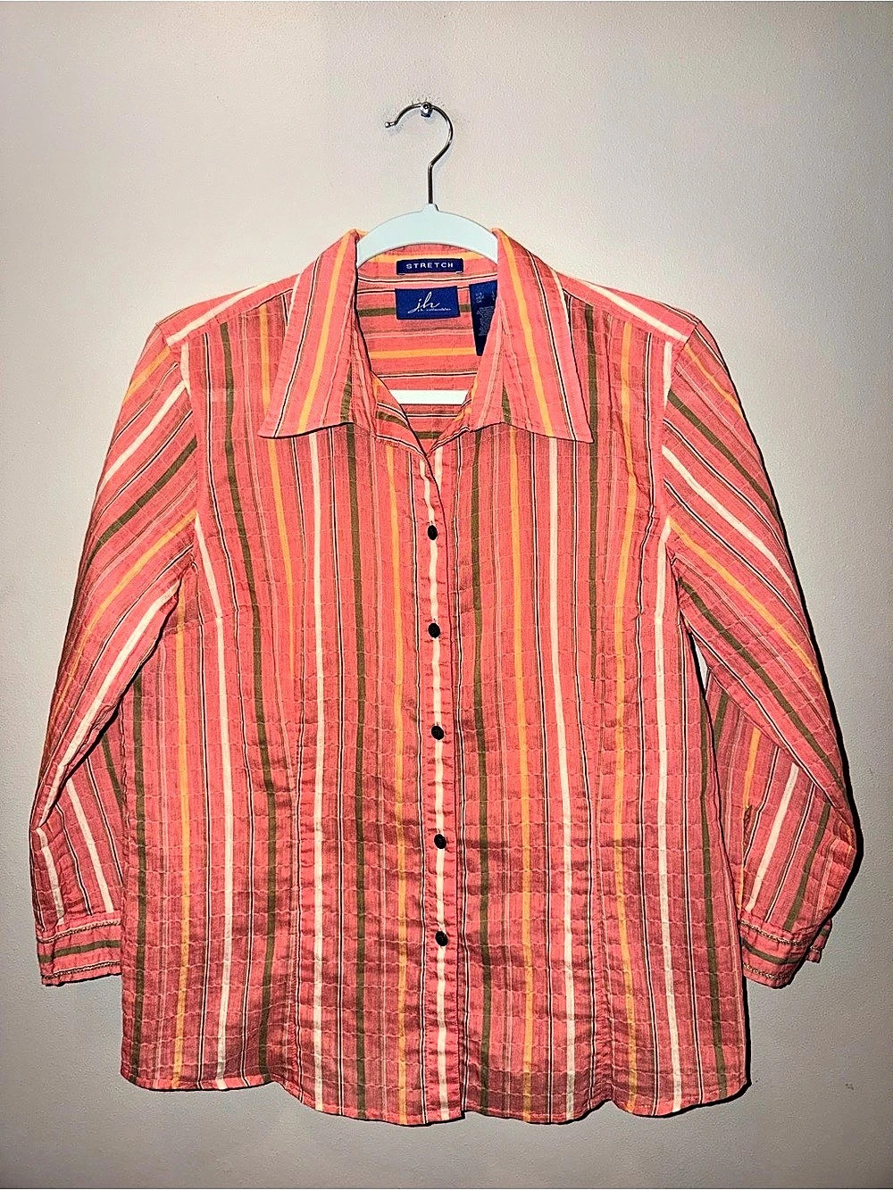 Vintage JH Collectibles Women Vertical Stripe Button Up Blouse size Large